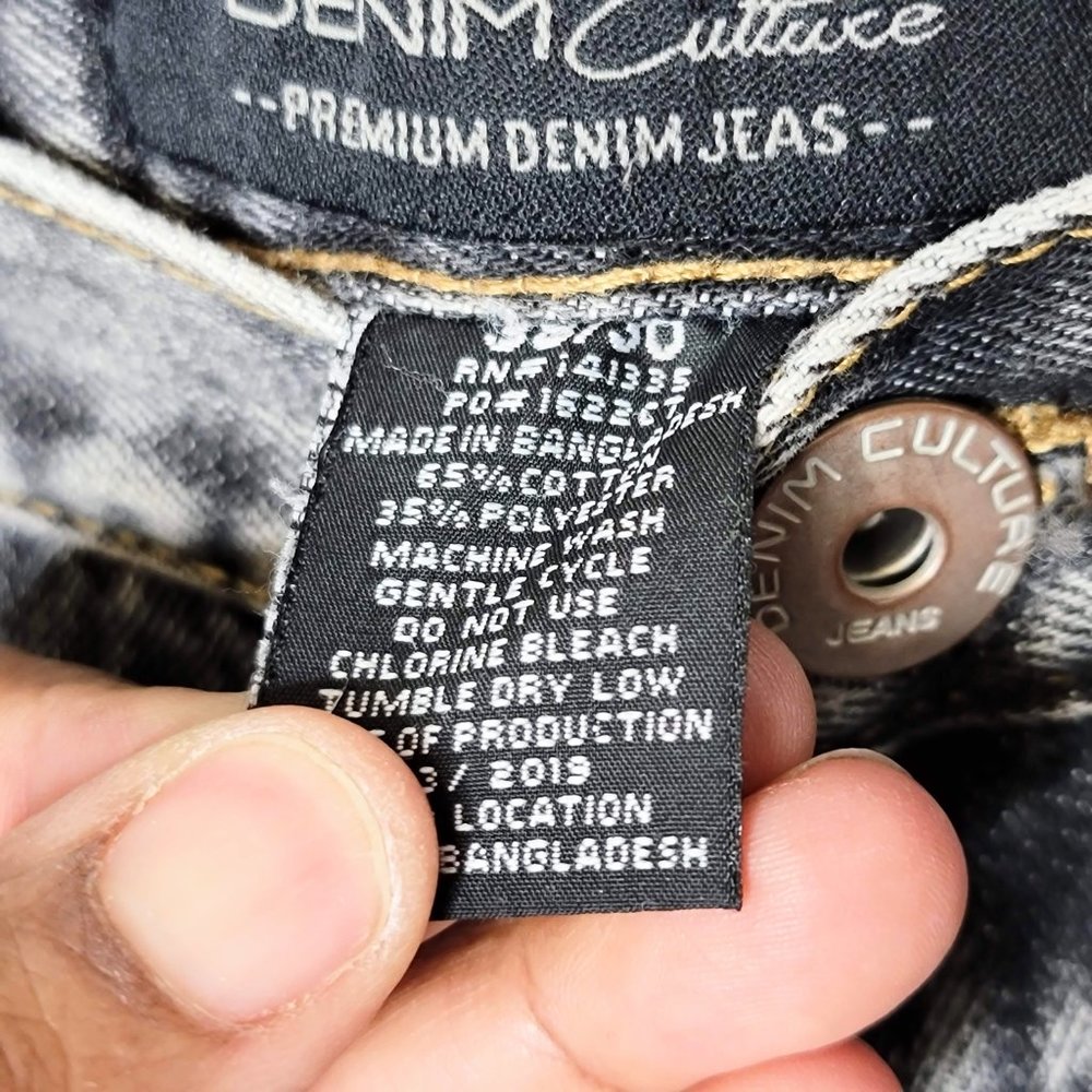 Denim Culture Men's Black Acid Wash Denim Distressed Design Front Jeans Size 38x - Picture 7 of 10